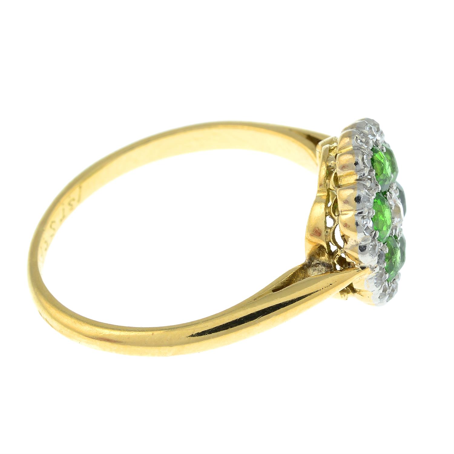 An early 20th century 18ct gold diamond and demantoid garnet cluster ring. - Image 4 of 6