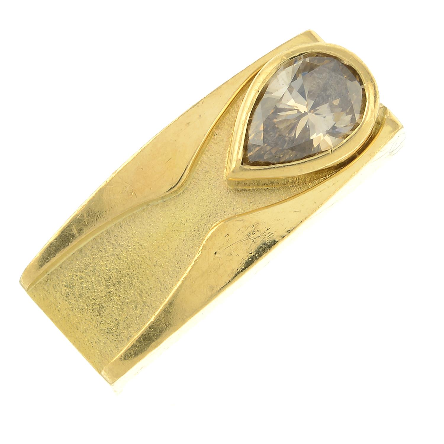 A pear-shape 'light brown' diamond signet ring, by Erwin Springbrunn. - Image 2 of 6