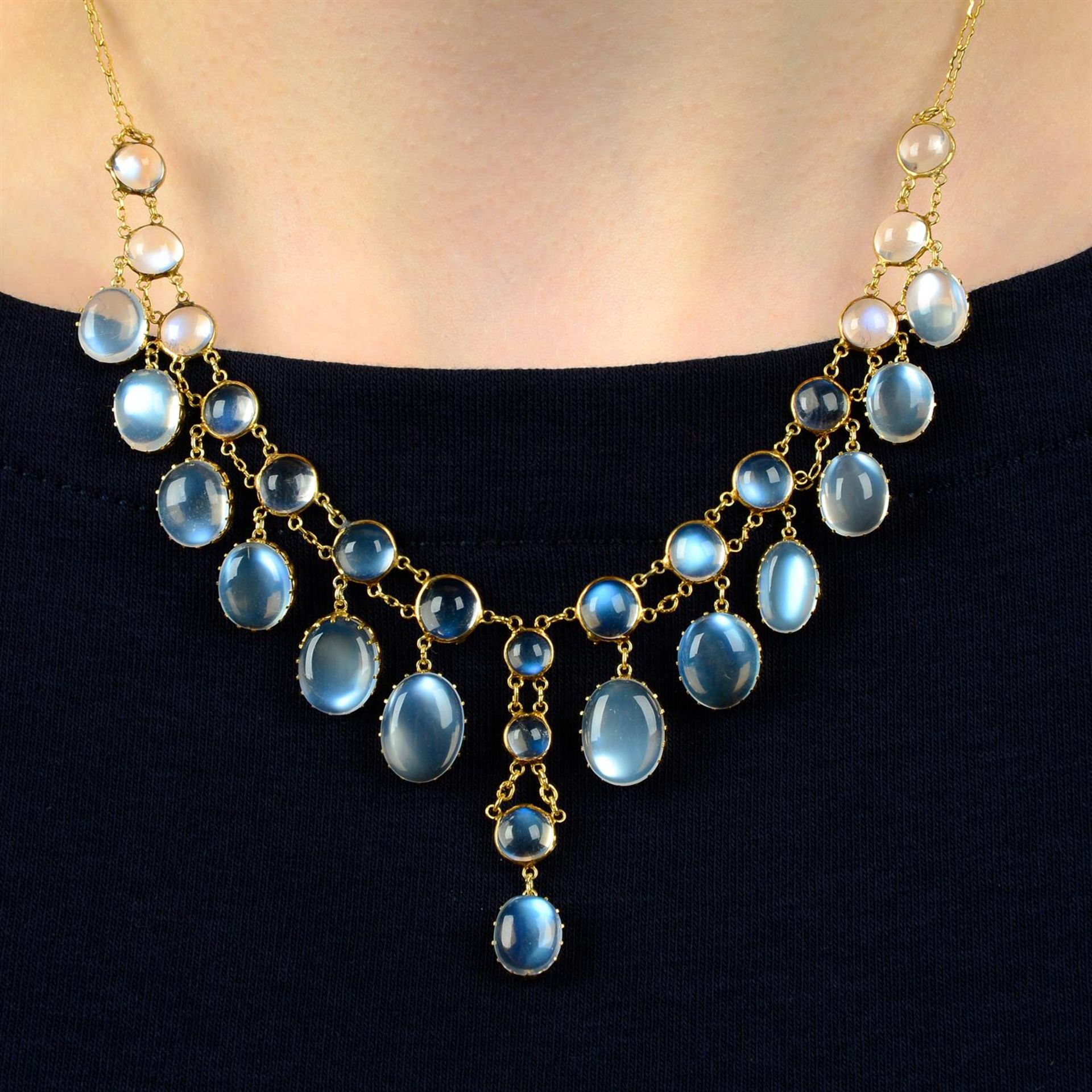 A moonstone fringe necklace.