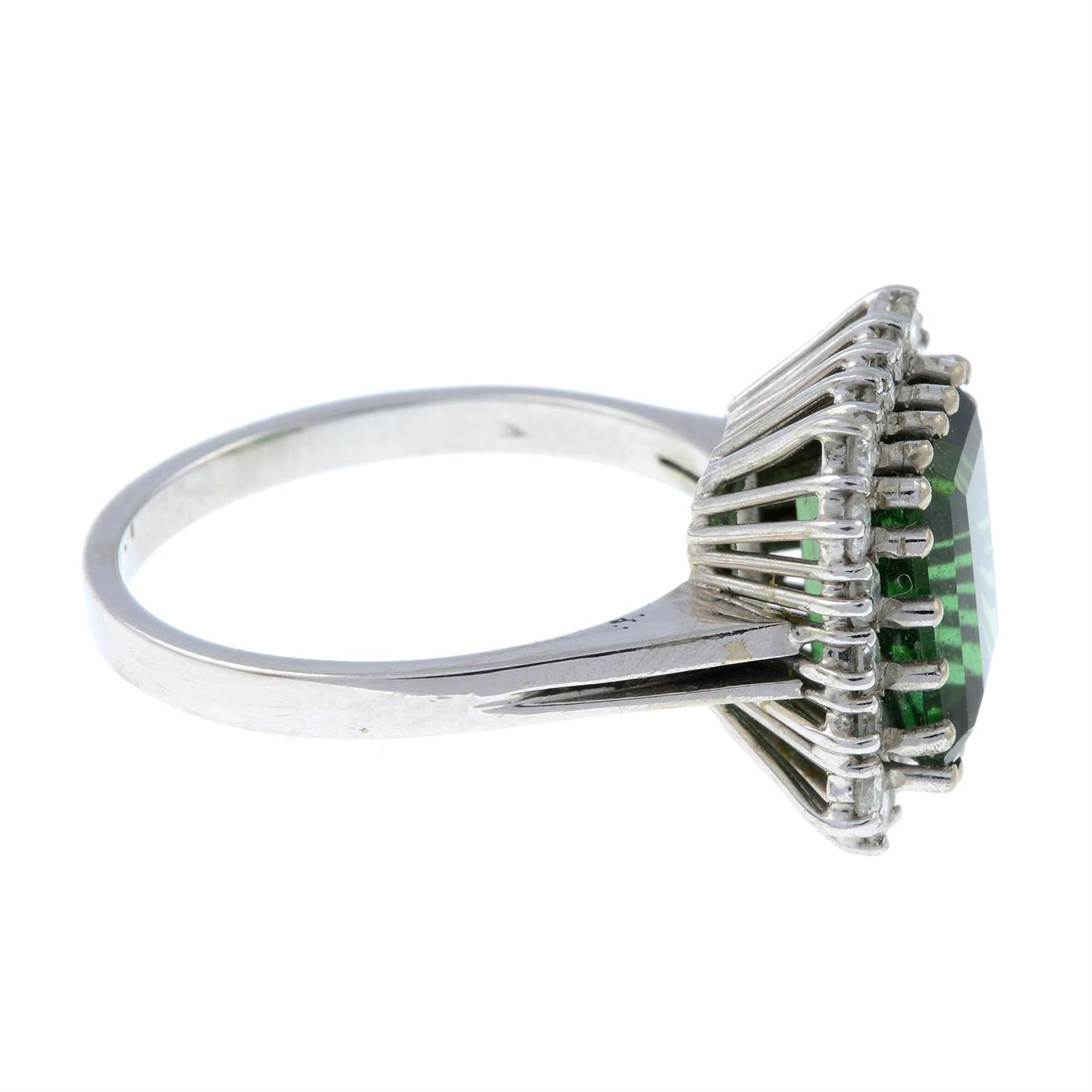 A green tourmaline and brilliant-cut diamond cluster ring. - Image 4 of 6