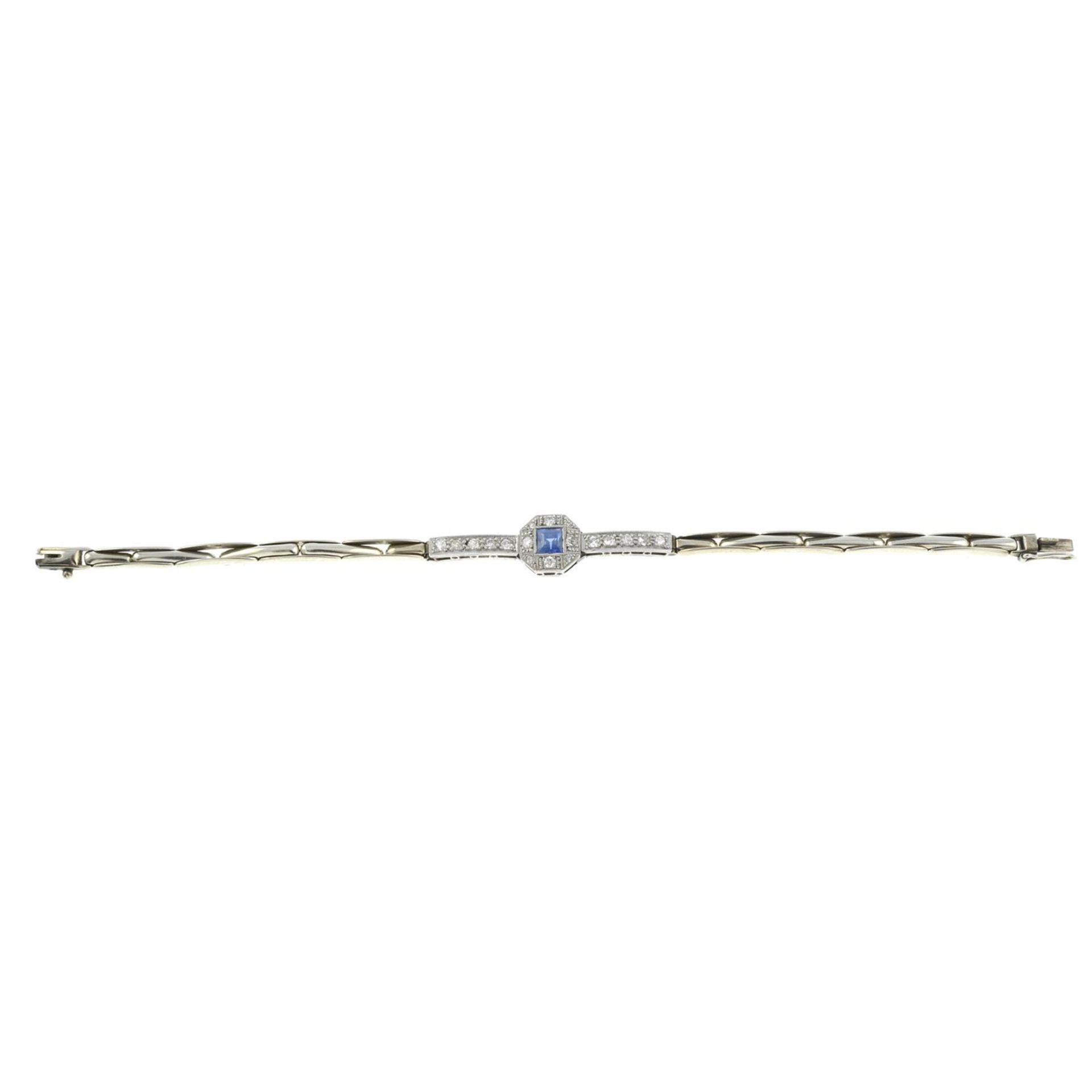 An early 20th century 15ct gold sapphire and circular-cut diamond bracelet, with later 9ct gold - Bild 3 aus 4