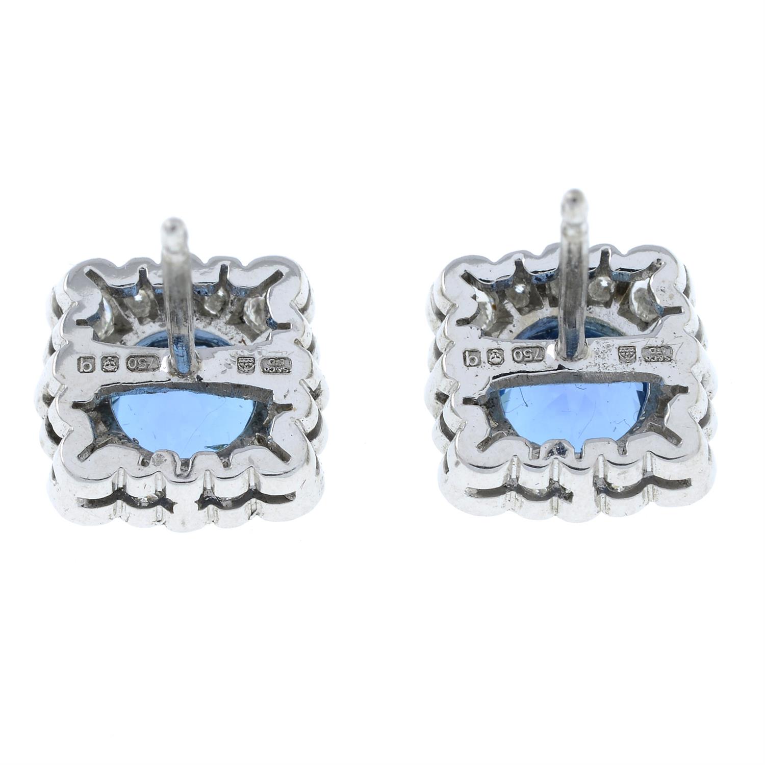 A pair of 18ct gold aquamarine and brilliant-cut diamond cluster stud earrings. - Image 3 of 4