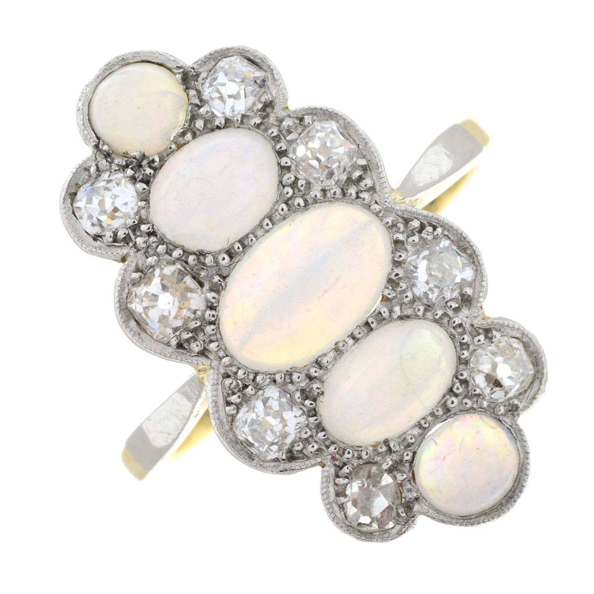 An early 20th century platinum and 18ct gold, opal and diamond ring. - Bild 2 aus 6