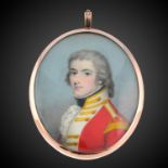 A late Georgian portrait miniature of an Officer of the 74th Regiment of Foot, with woven hair