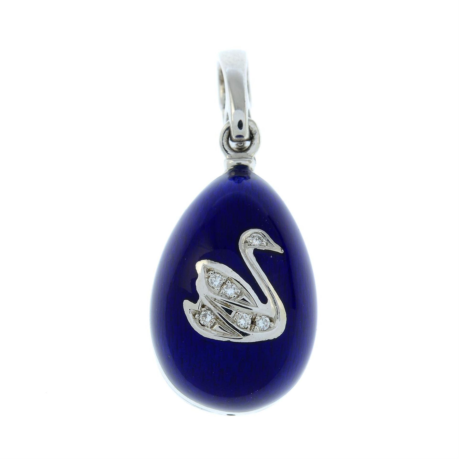 A limited edition 18ct gold diamond and blue enamel egg pendant, by Fabergé. - Bild 2 aus 6