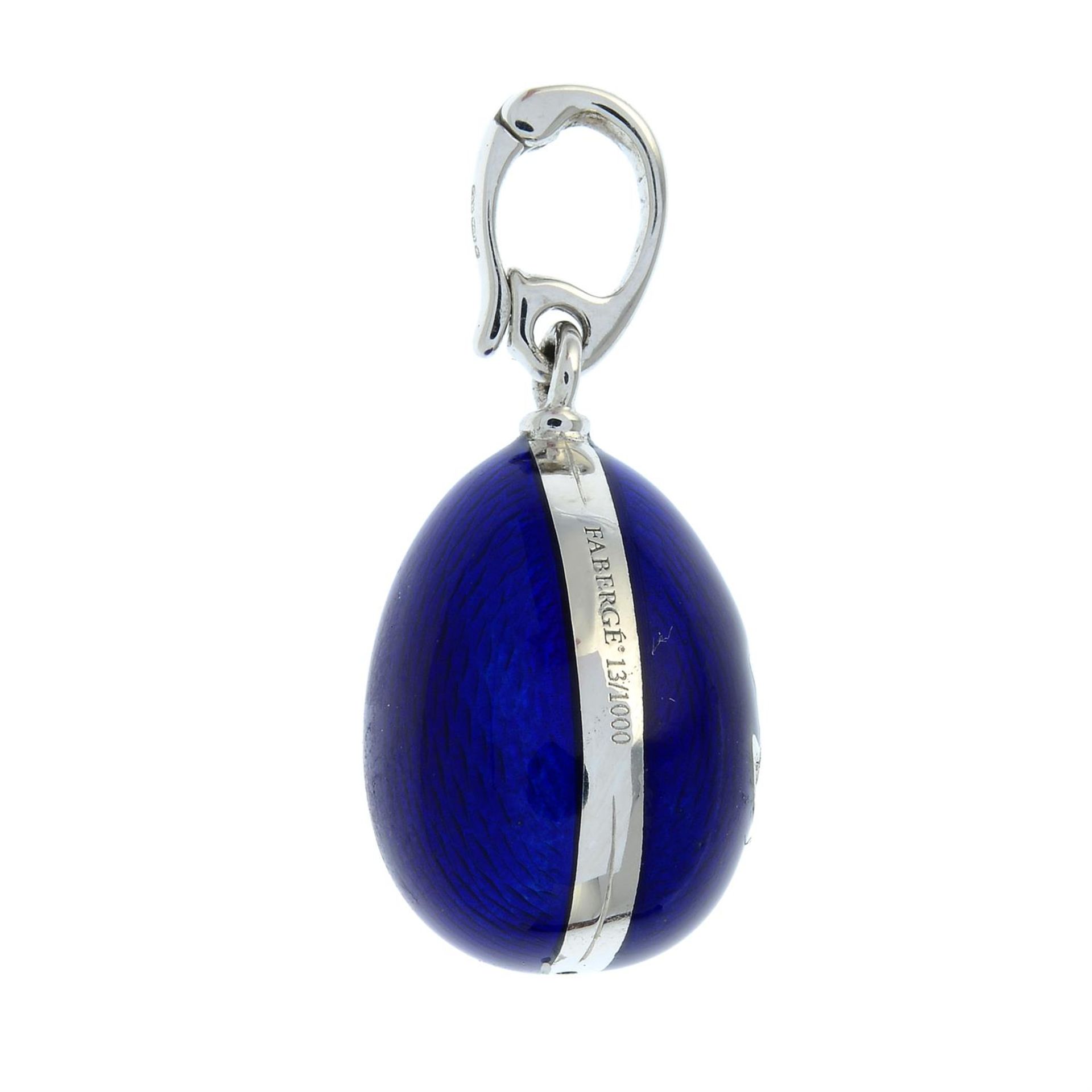 A limited edition 18ct gold diamond and blue enamel egg pendant, by Fabergé. - Bild 5 aus 6