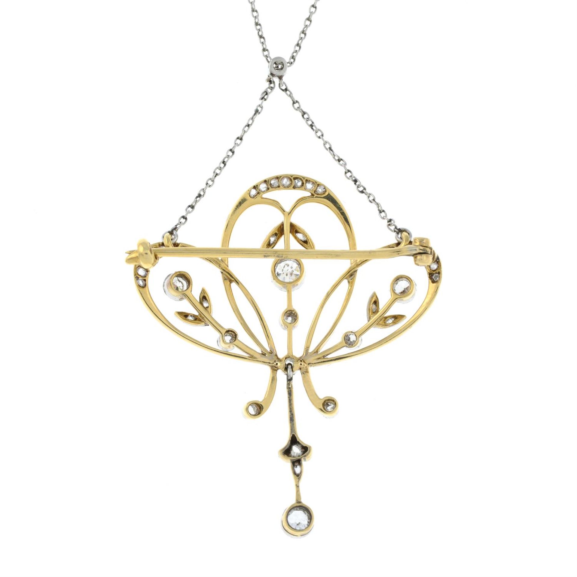 A Belle Époque platinum and gold old and rose-cut diamond pendant, with later rose-cut diamond - Bild 3 aus 5