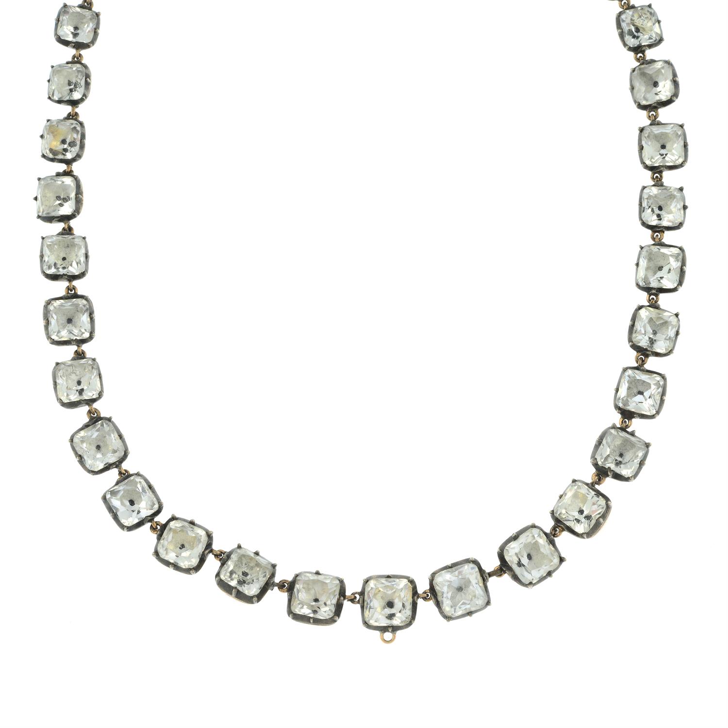 A Georgian 'black dot' foil-back rock crystal necklace, with later back-chain extension. - Image 2 of 5