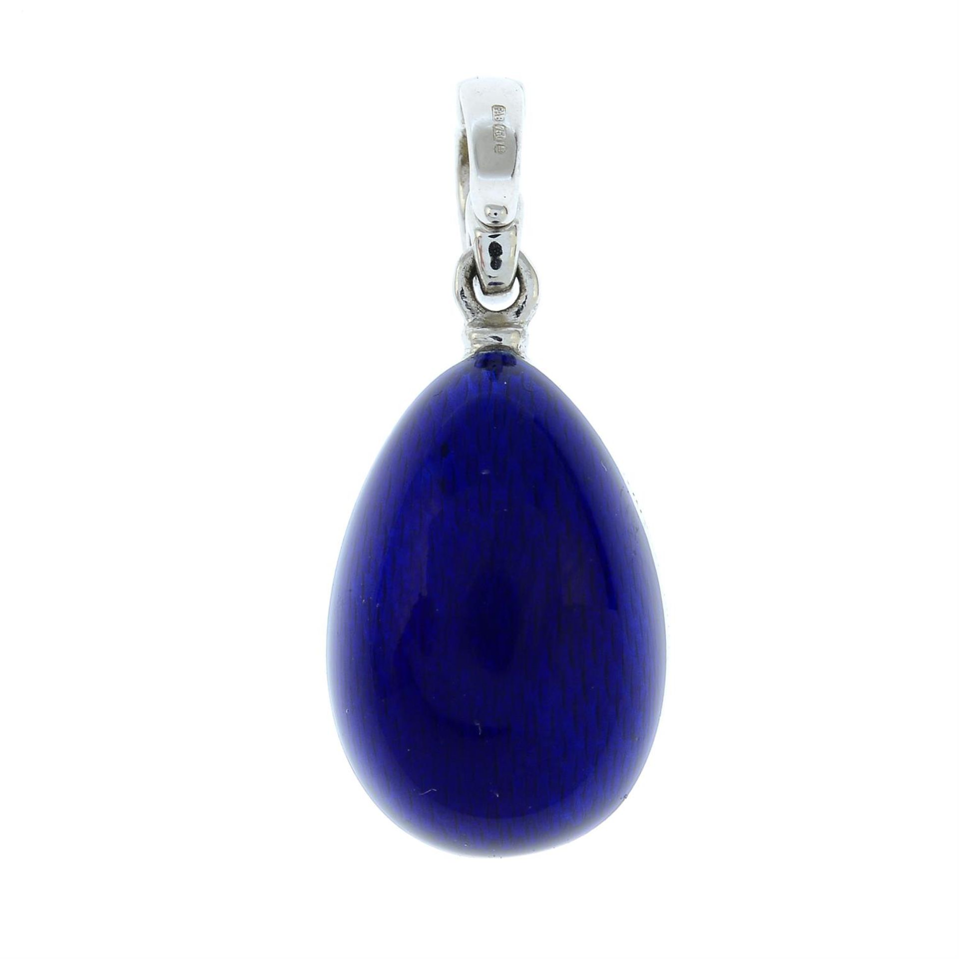 A limited edition 18ct gold diamond and blue enamel egg pendant, by Fabergé. - Bild 3 aus 6