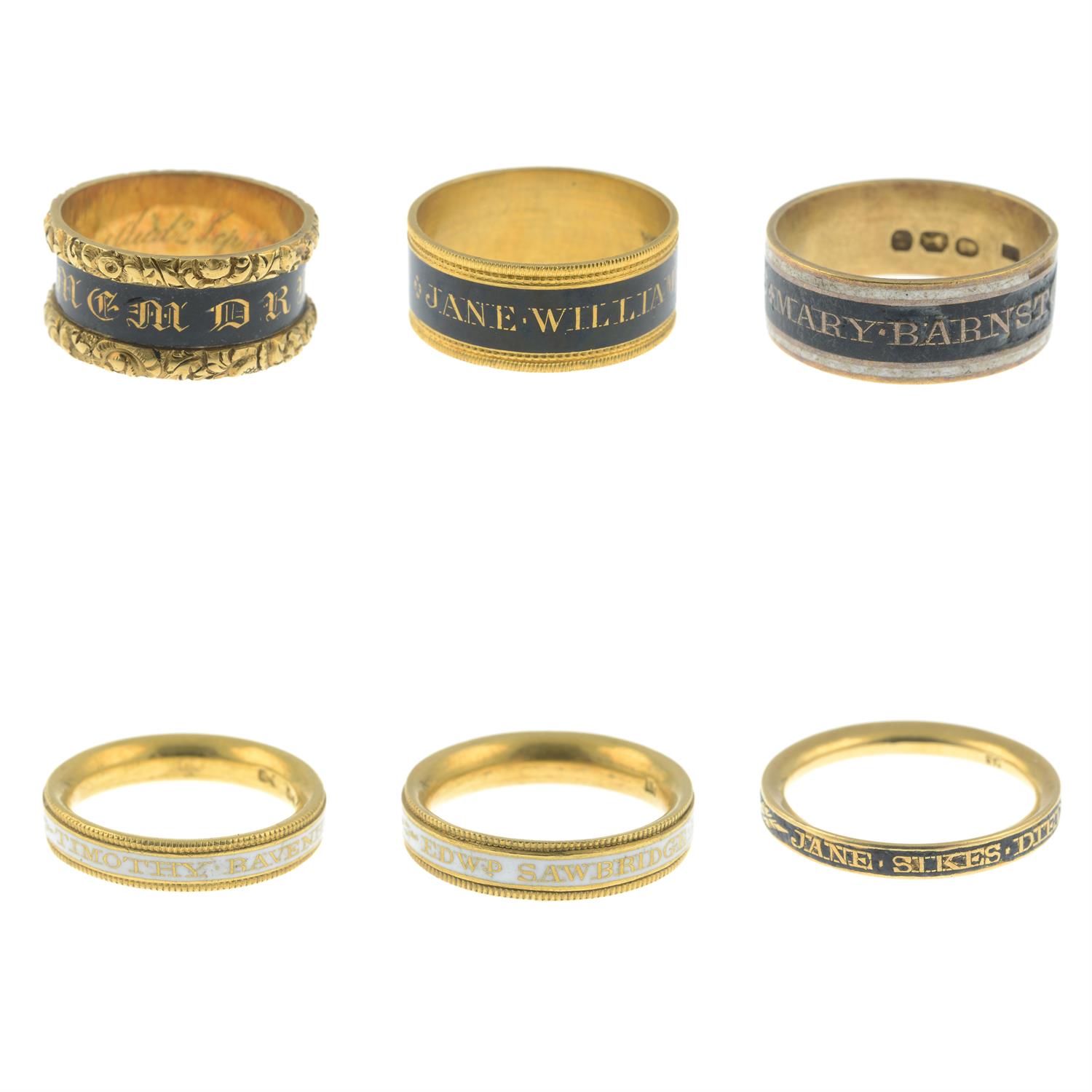 A collection of sixty-three Georgian and William IV gold and enamel mourning rings. - Image 10 of 16