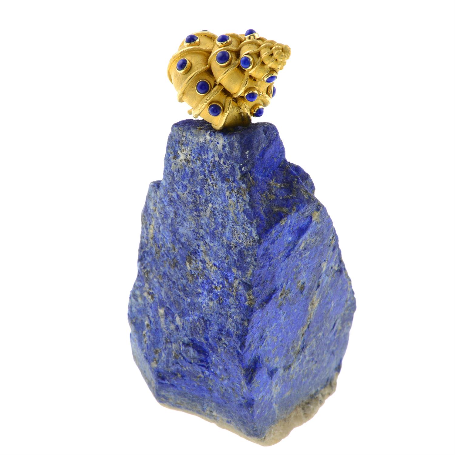 An 18ct gold lapis lazuli 'Supershells' objet d'art, of a snail atop an outcrop, by Grima. - Image 6 of 10