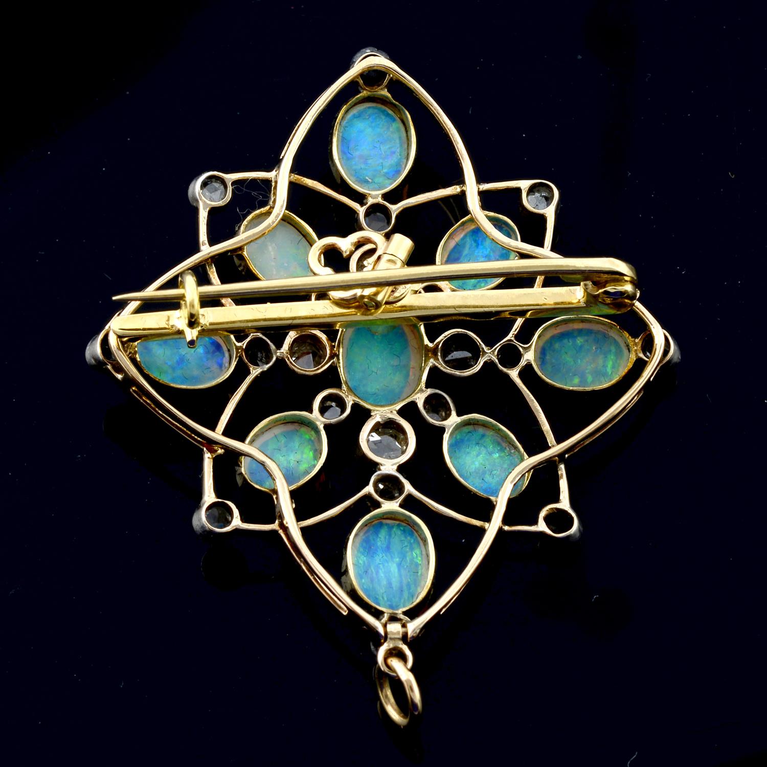 An early 20th century silver and gold, opal and rose-cut diamond brooch. - Image 3 of 5