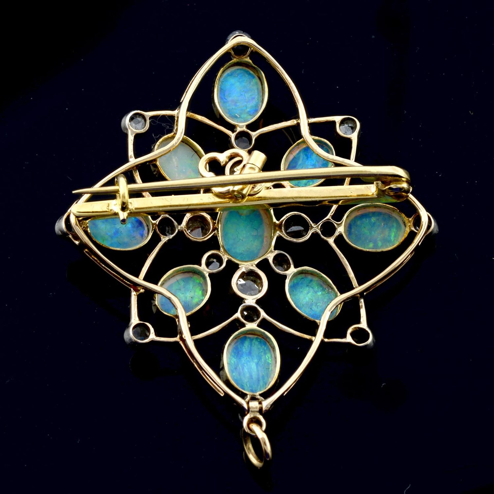 An early 20th century silver and gold, opal and rose-cut diamond brooch. - Bild 3 aus 5