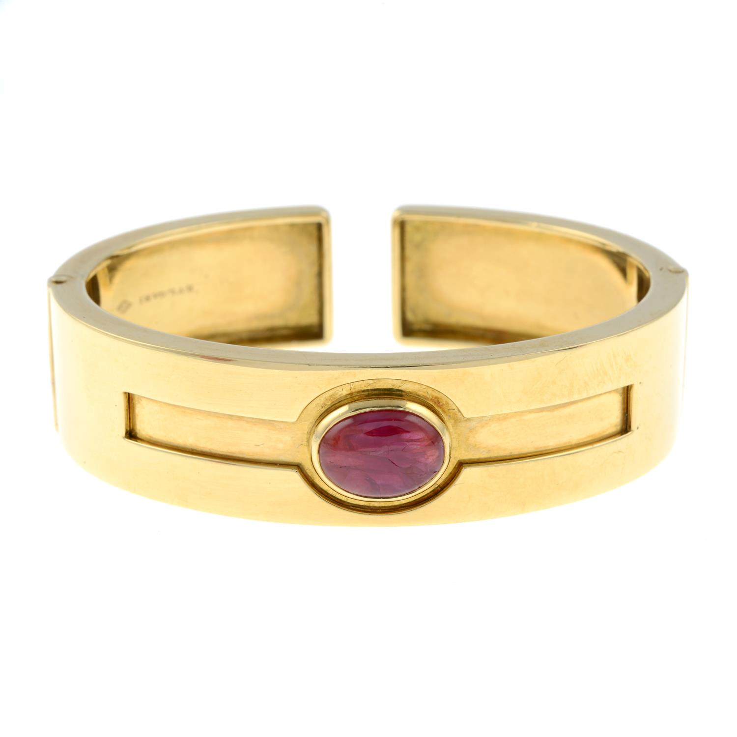 A ruby cabochon hinged bangle cuff, by Bulgari. - Image 2 of 5