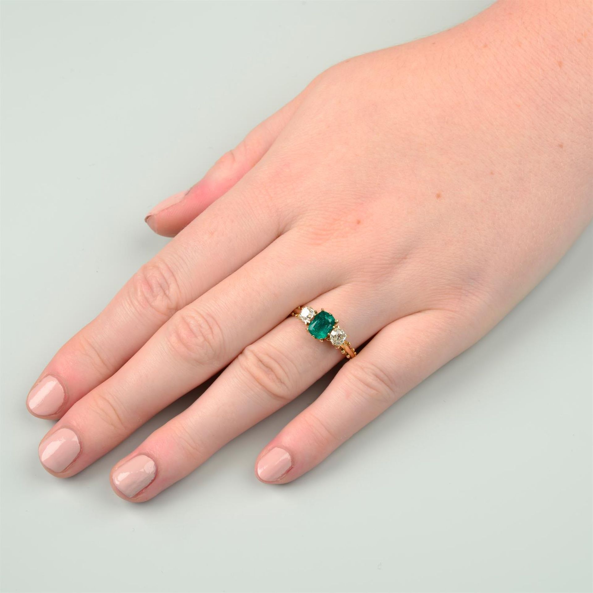 An emerald and old-cut diamond three-stone ring. - Image 6 of 6