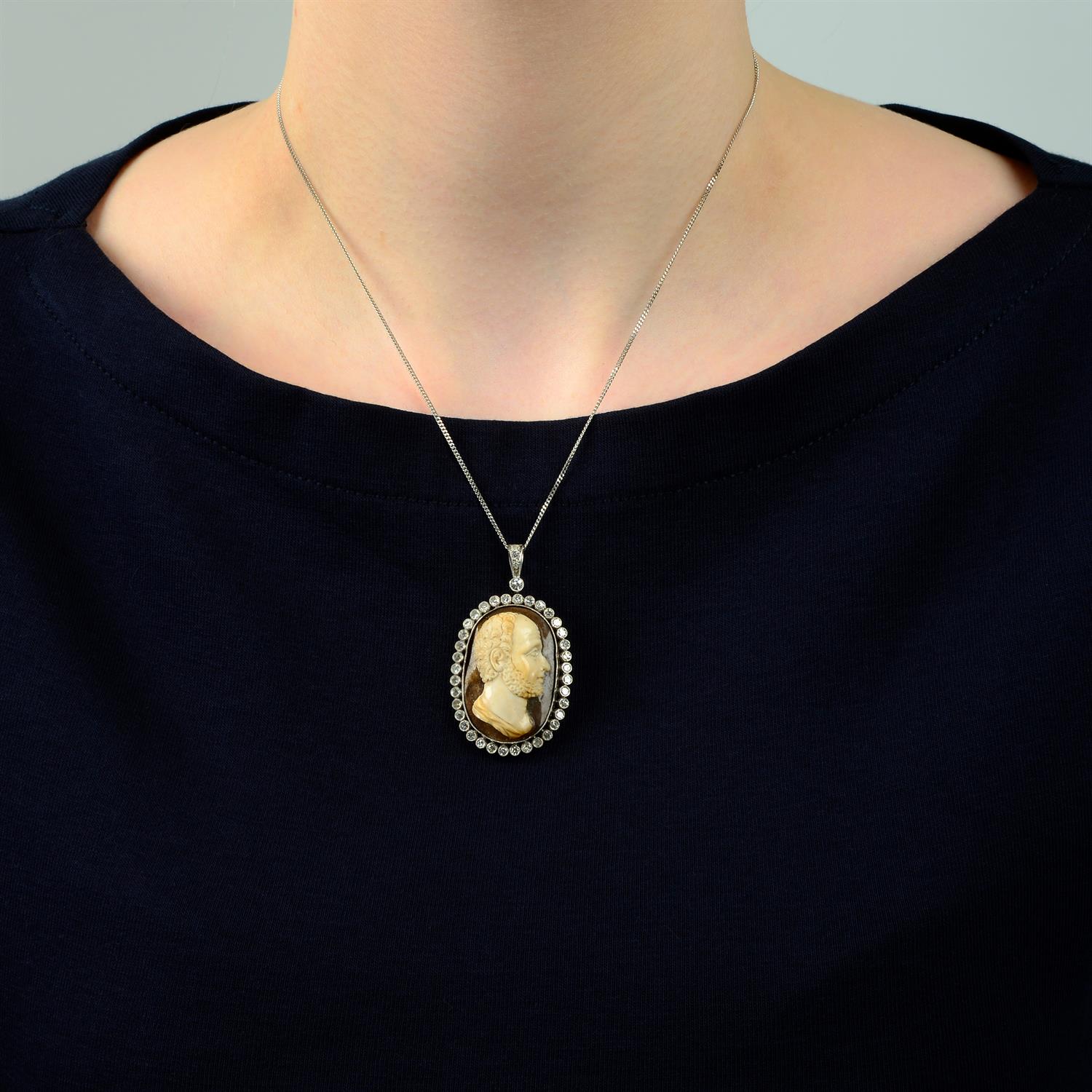 A hardstone cameo pendant, with single-cut diamond surround and surmount. - Image 5 of 5