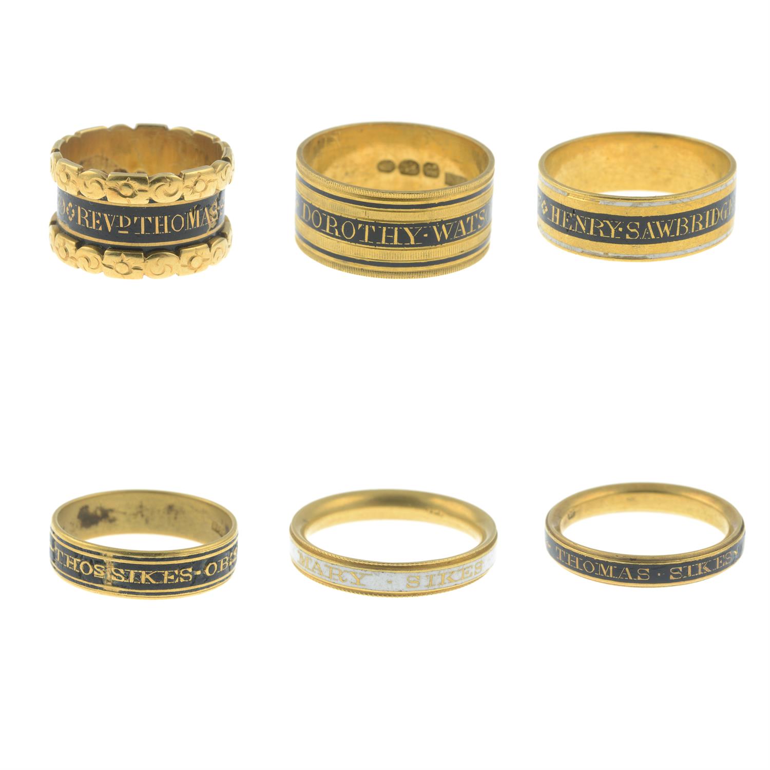 A collection of sixty-three Georgian and William IV gold and enamel mourning rings. - Image 3 of 16