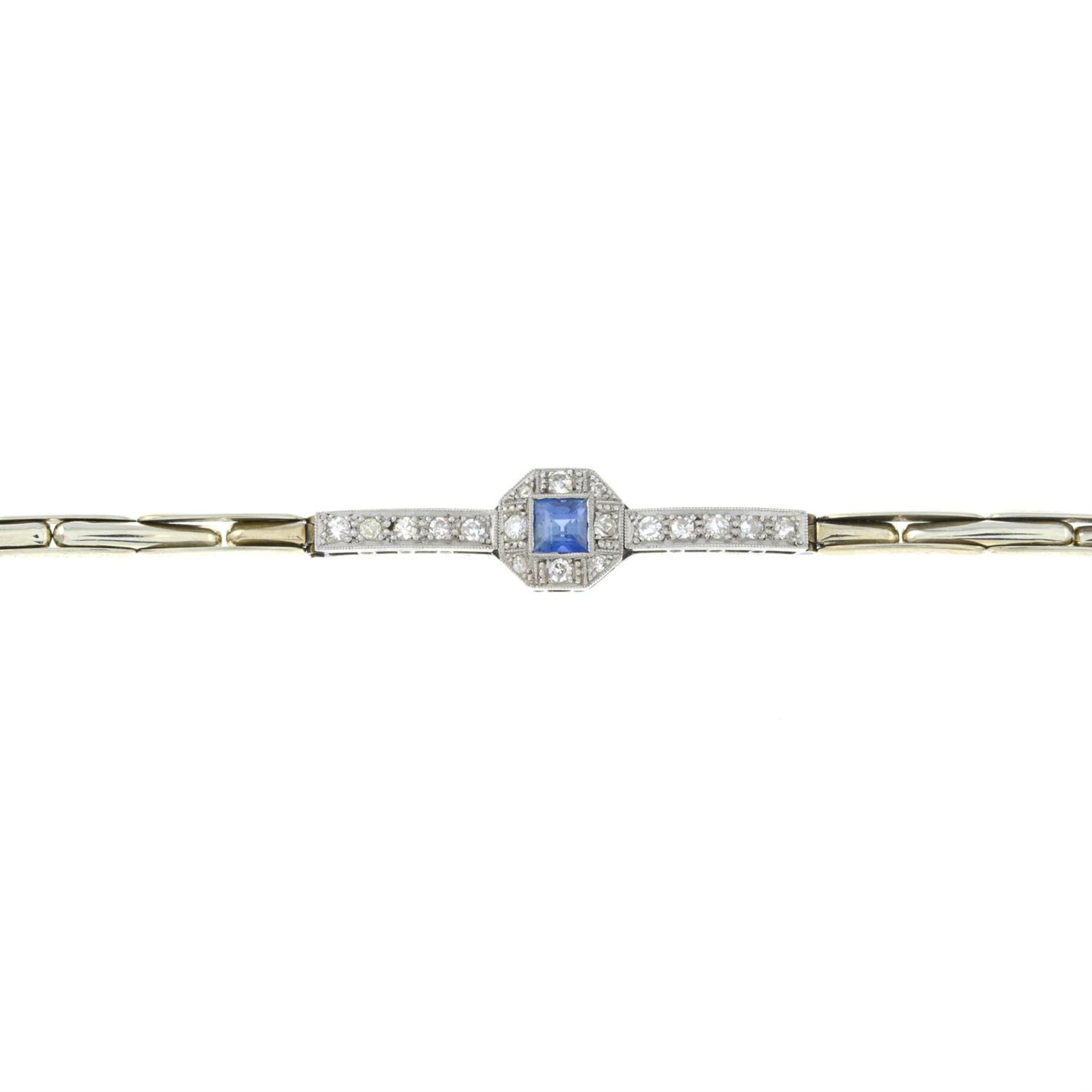 An early 20th century 15ct gold sapphire and circular-cut diamond bracelet, with later 9ct gold - Bild 2 aus 4