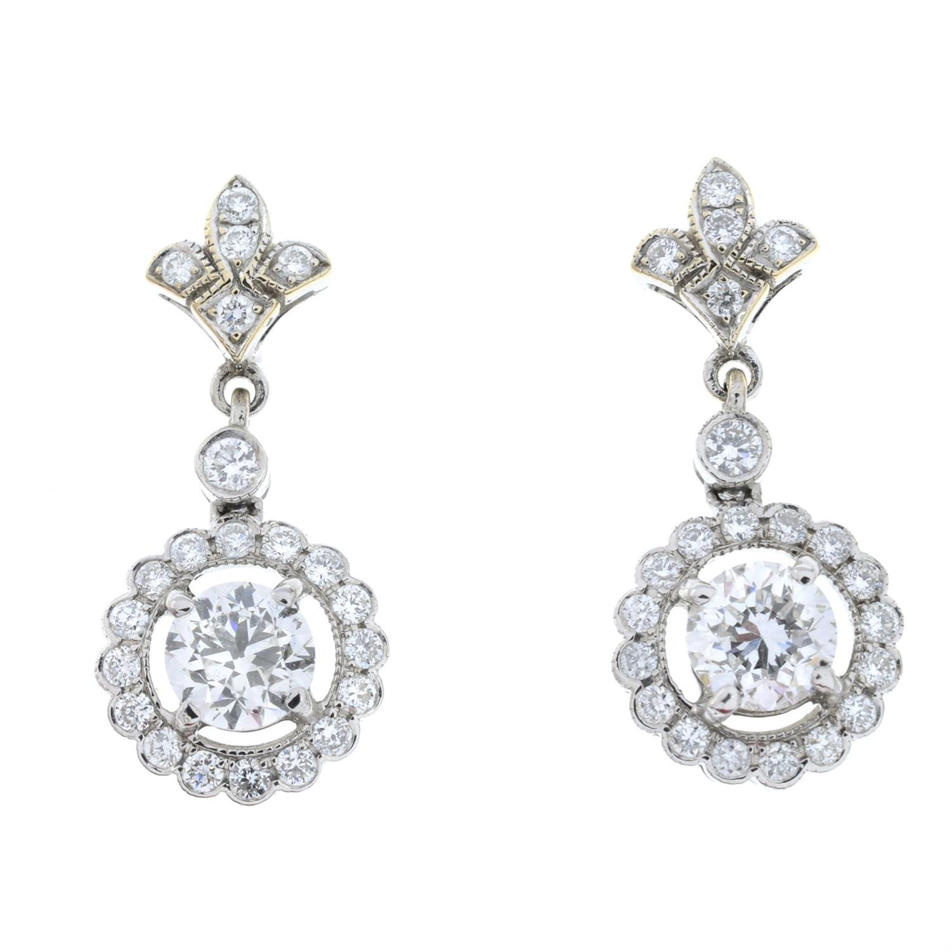 A pair of 18ct gold brilliant-cut diamond cluster drop earrings. - Image 2 of 4