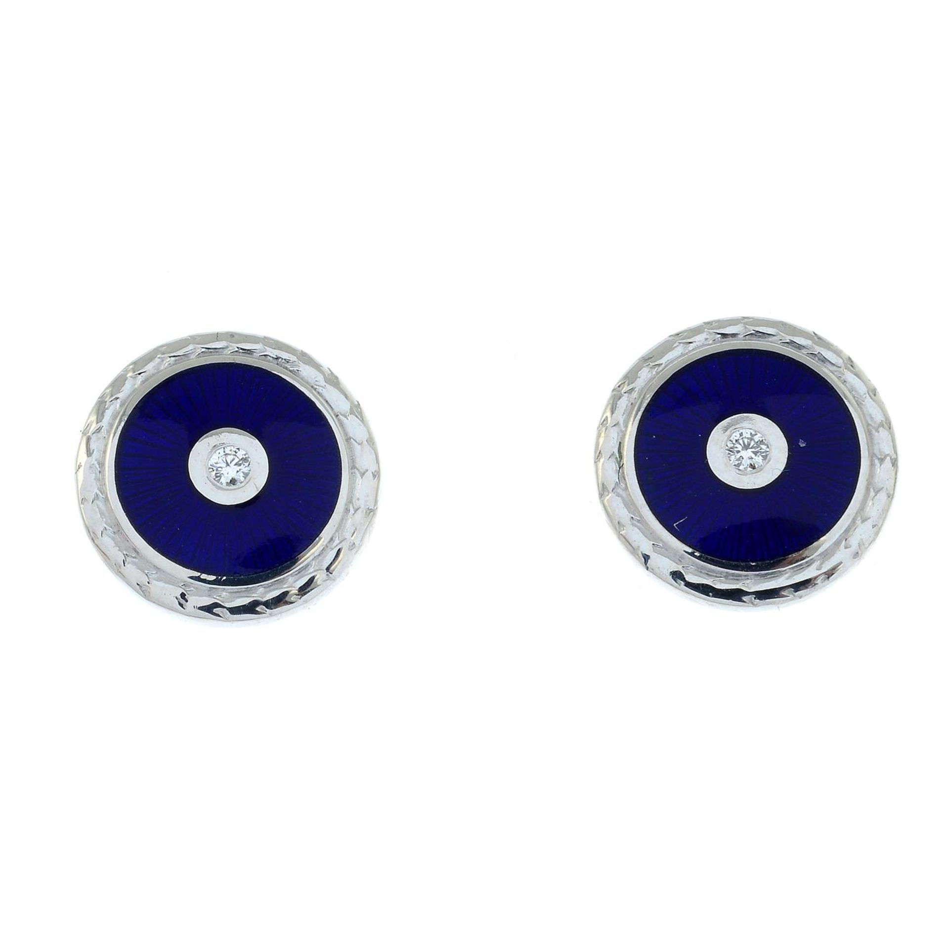 A pair of diamond and blue enamel earrings, by Fabergé. - Bild 2 aus 4