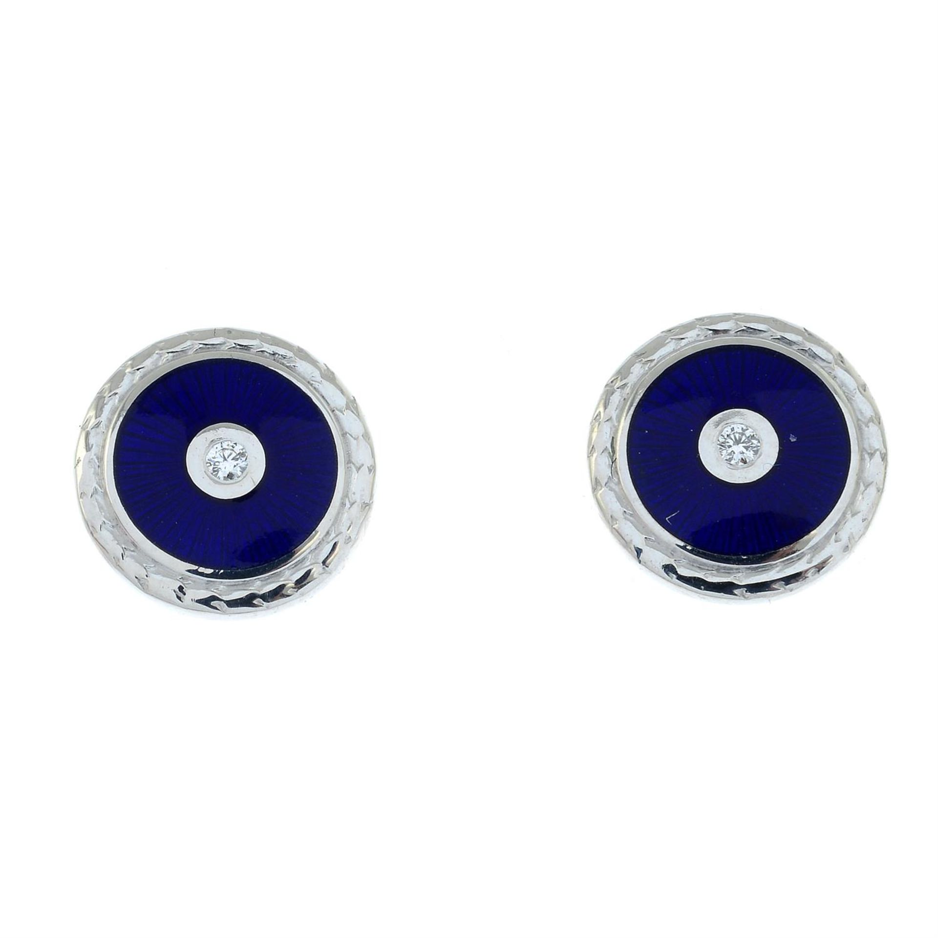 A pair of diamond and blue enamel earrings, by Fabergé. - Image 2 of 4