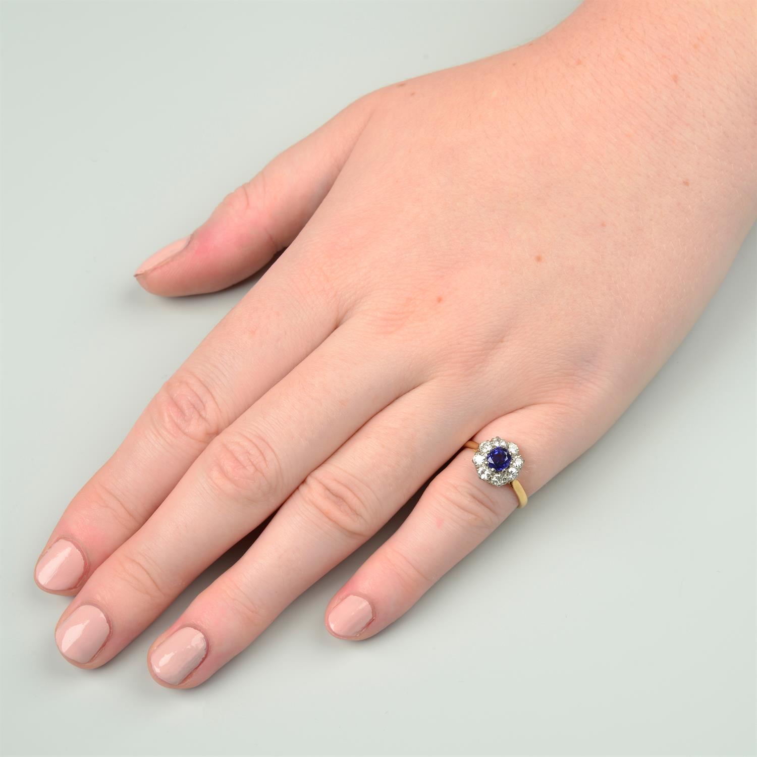 A late Victorian 18ct gold Sri Lankan colour-change sapphire and diamond cluster ring. - Image 6 of 6