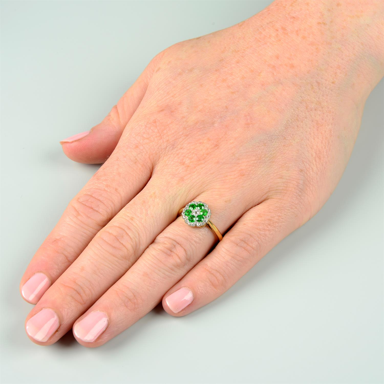 An early 20th century 18ct gold diamond and demantoid garnet cluster ring. - Image 6 of 6