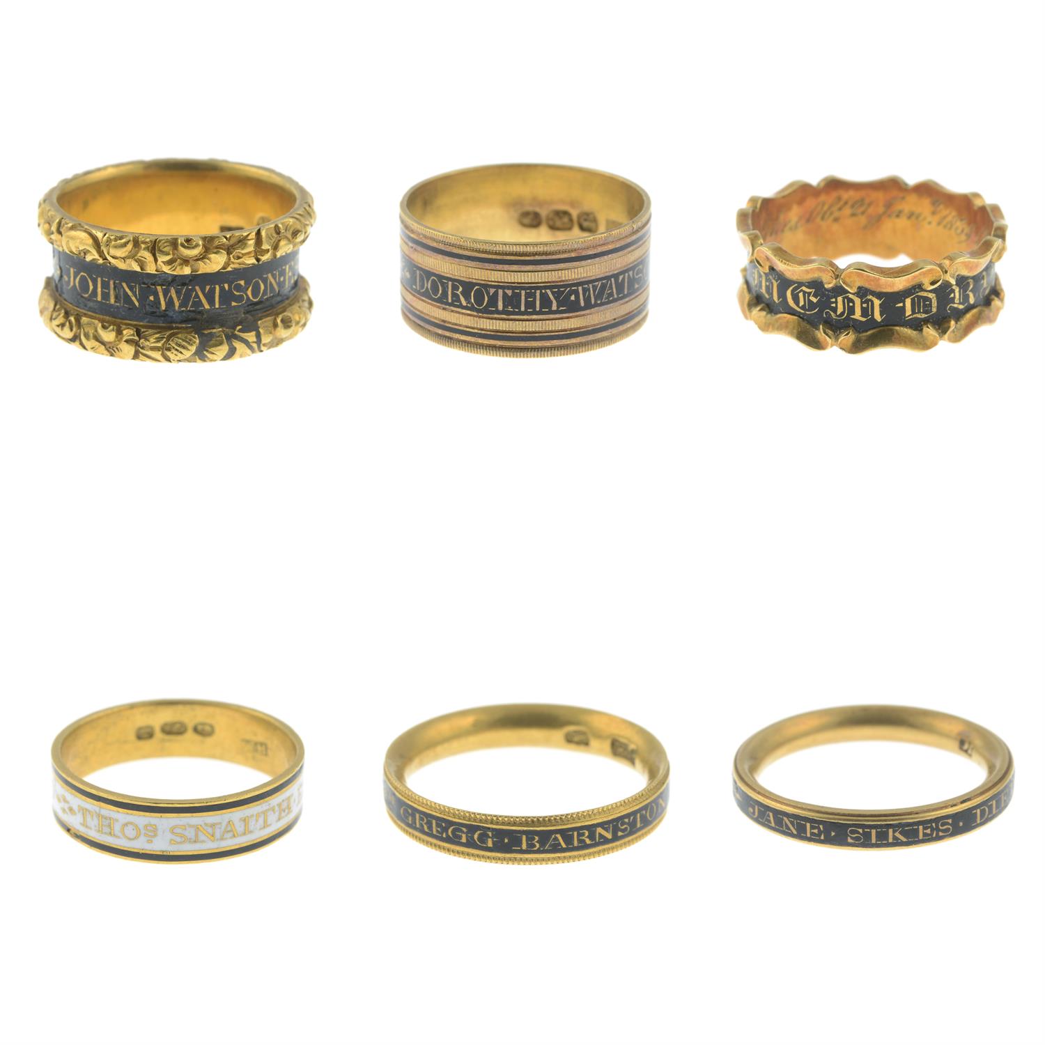 A collection of sixty-three Georgian and William IV gold and enamel mourning rings. - Image 4 of 16