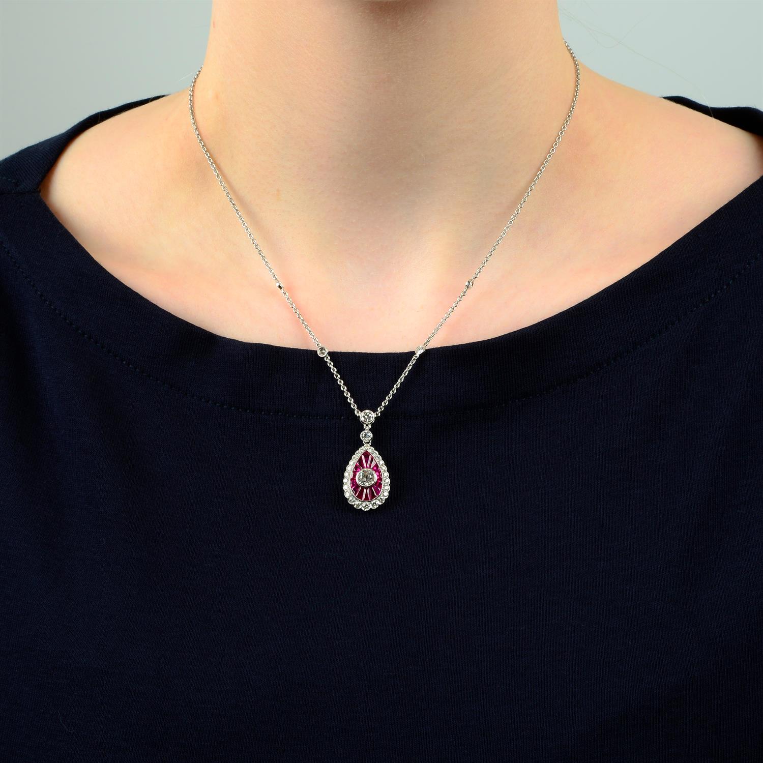 An 18ct gold old and brilliant-cut diamond and calibré-cut ruby necklace. - Image 5 of 5