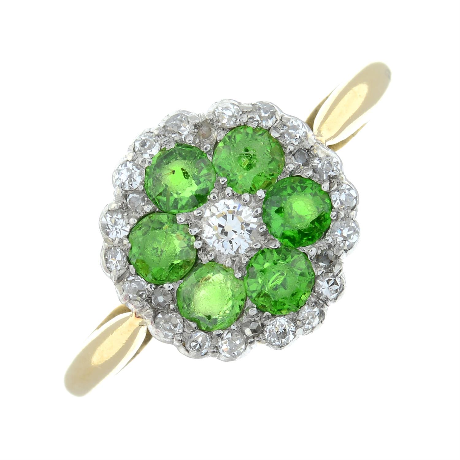 An early 20th century 18ct gold diamond and demantoid garnet cluster ring. - Image 2 of 6