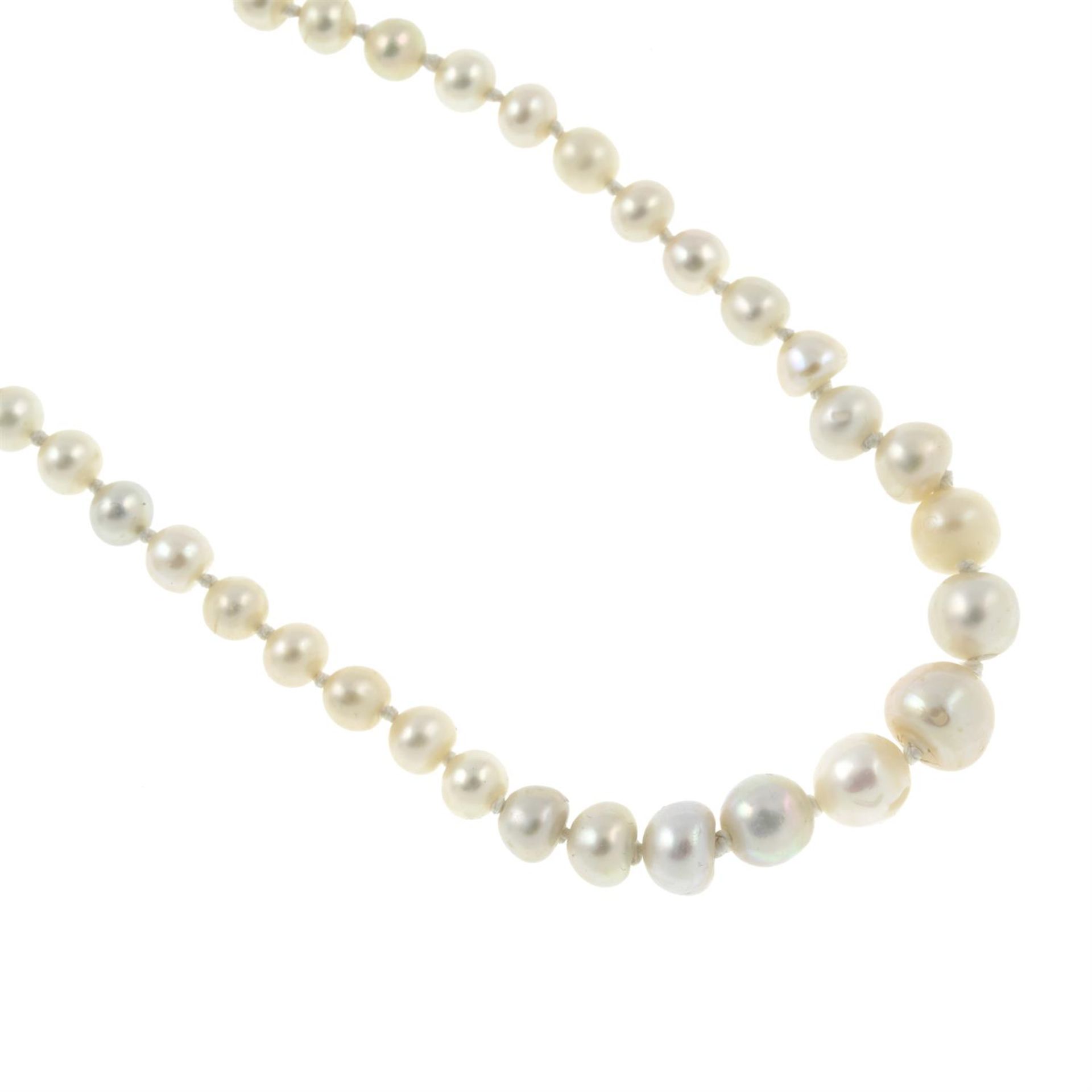 A graduated natural pearl single-strand necklace, with old-cut diamond clasp. - Image 4 of 6