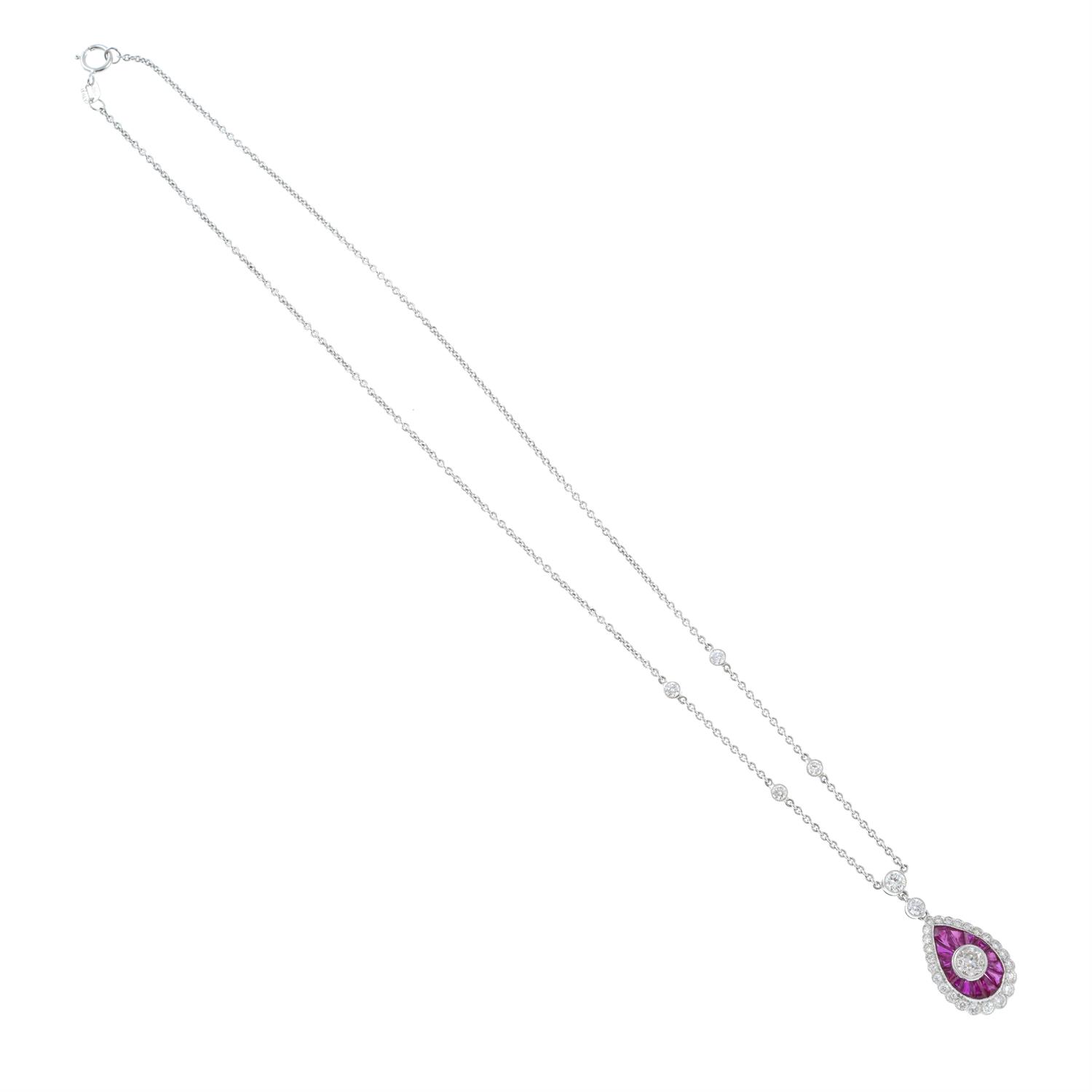 An 18ct gold old and brilliant-cut diamond and calibré-cut ruby necklace. - Image 4 of 5