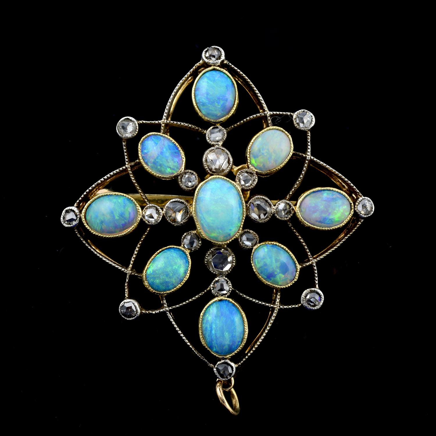 An early 20th century silver and gold, opal and rose-cut diamond brooch. - Image 2 of 5