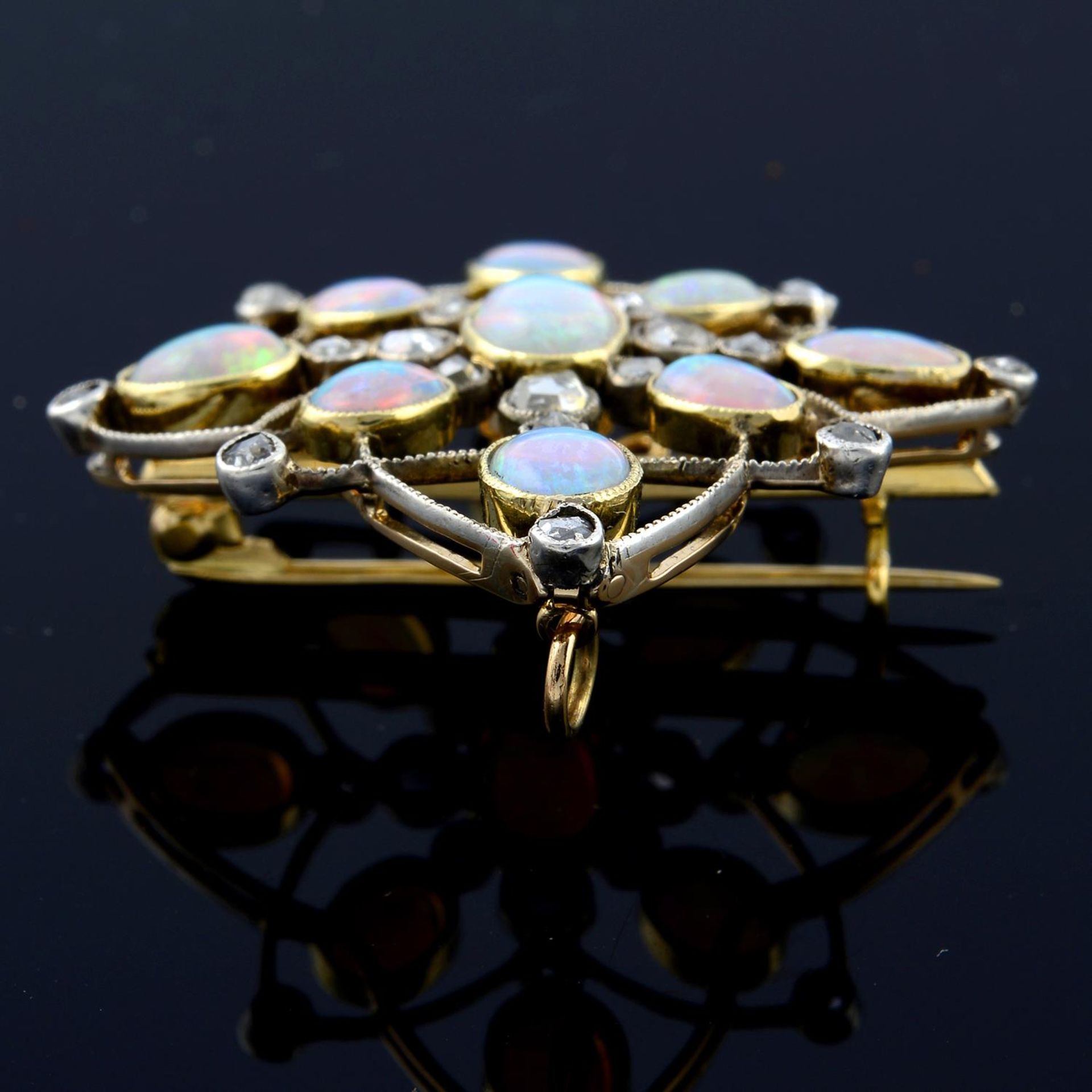 An early 20th century silver and gold, opal and rose-cut diamond brooch. - Bild 4 aus 5