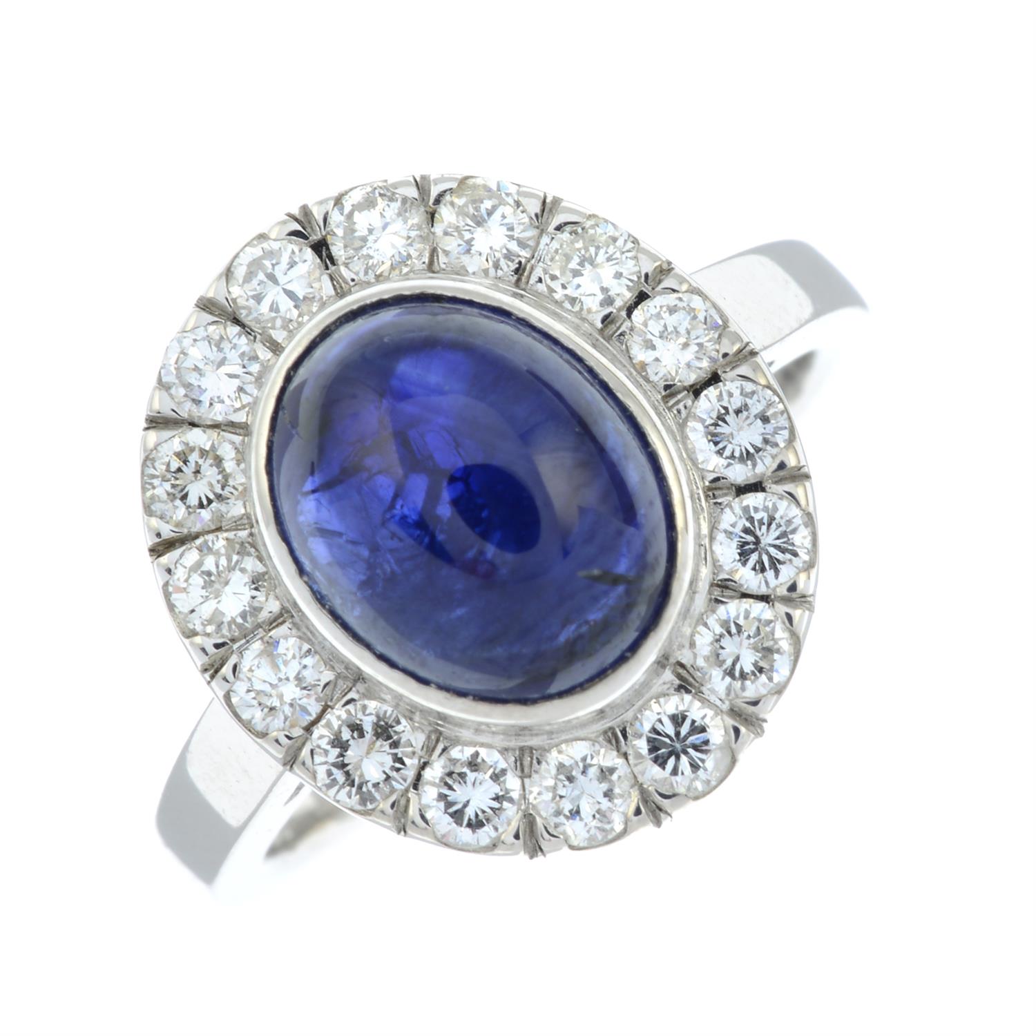 An 18ct gold sapphire cabochon and brilliant-cut diamond ring. - Image 2 of 6