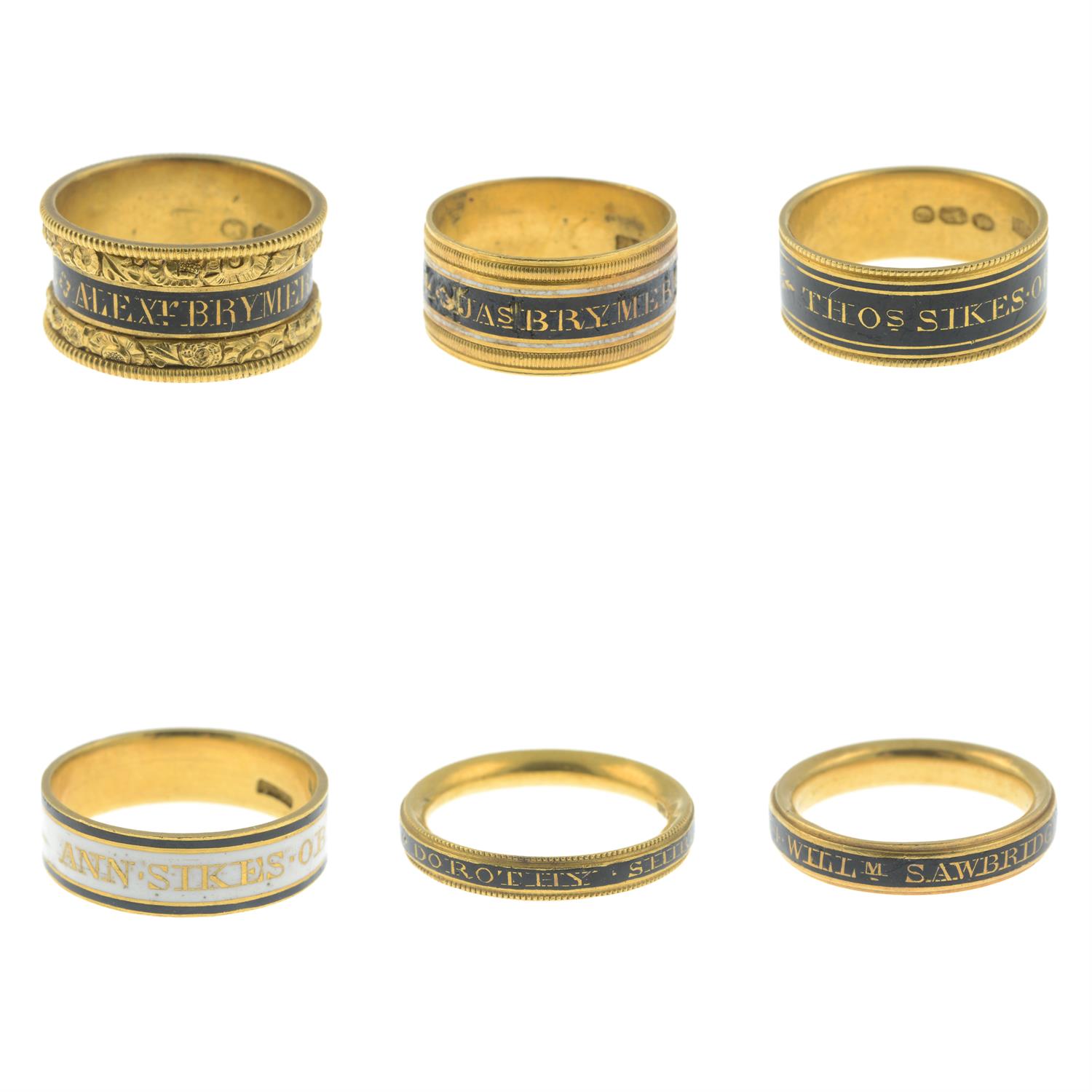 A collection of sixty-three Georgian and William IV gold and enamel mourning rings. - Image 5 of 16