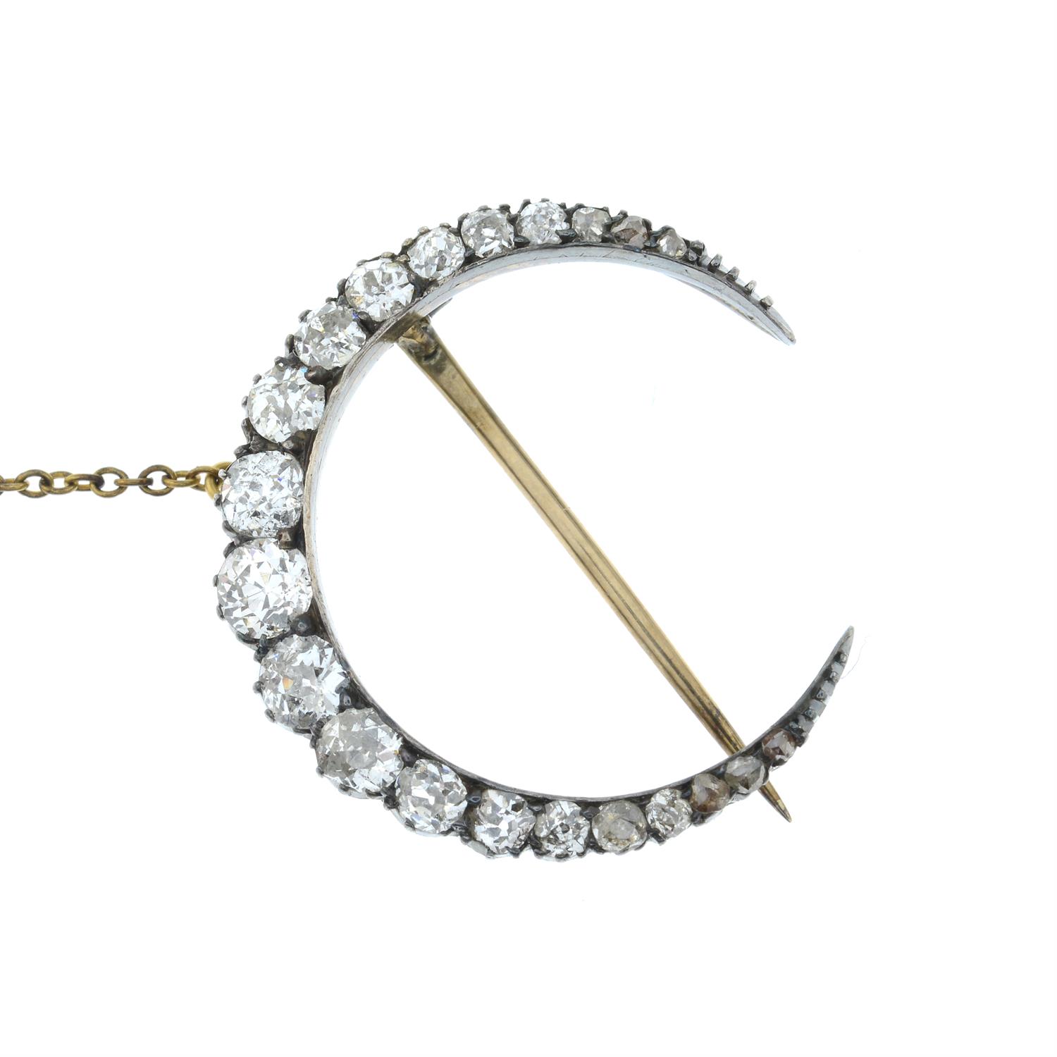 A late Victorian silver and gold, old and rose-cut diamond crescent brooch. - Image 2 of 5