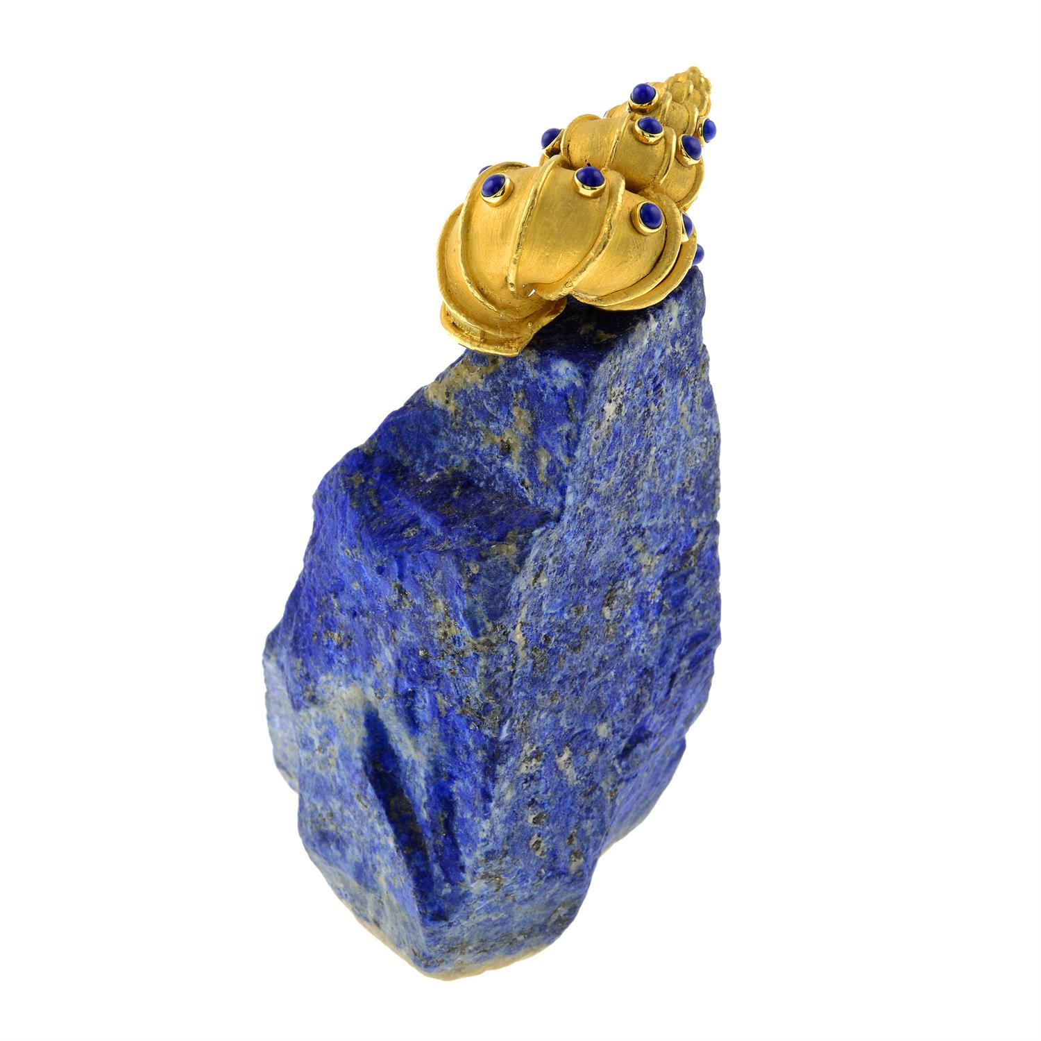 An 18ct gold lapis lazuli 'Supershells' objet d'art, of a snail atop an outcrop, by Grima. - Image 7 of 10