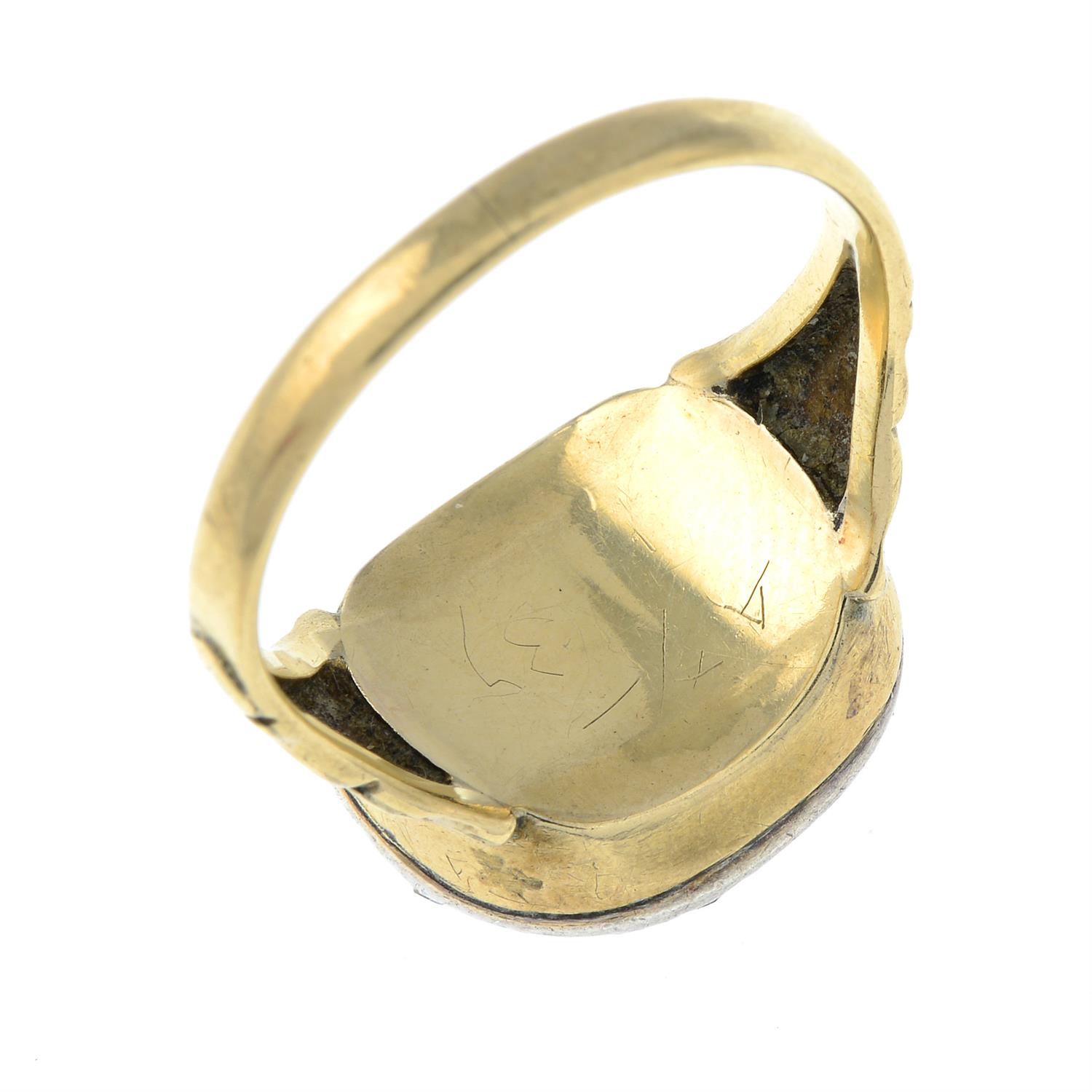 A late Georgian silver and gold, foil back golden topaz and rose-cut diamond ring. - Image 5 of 6