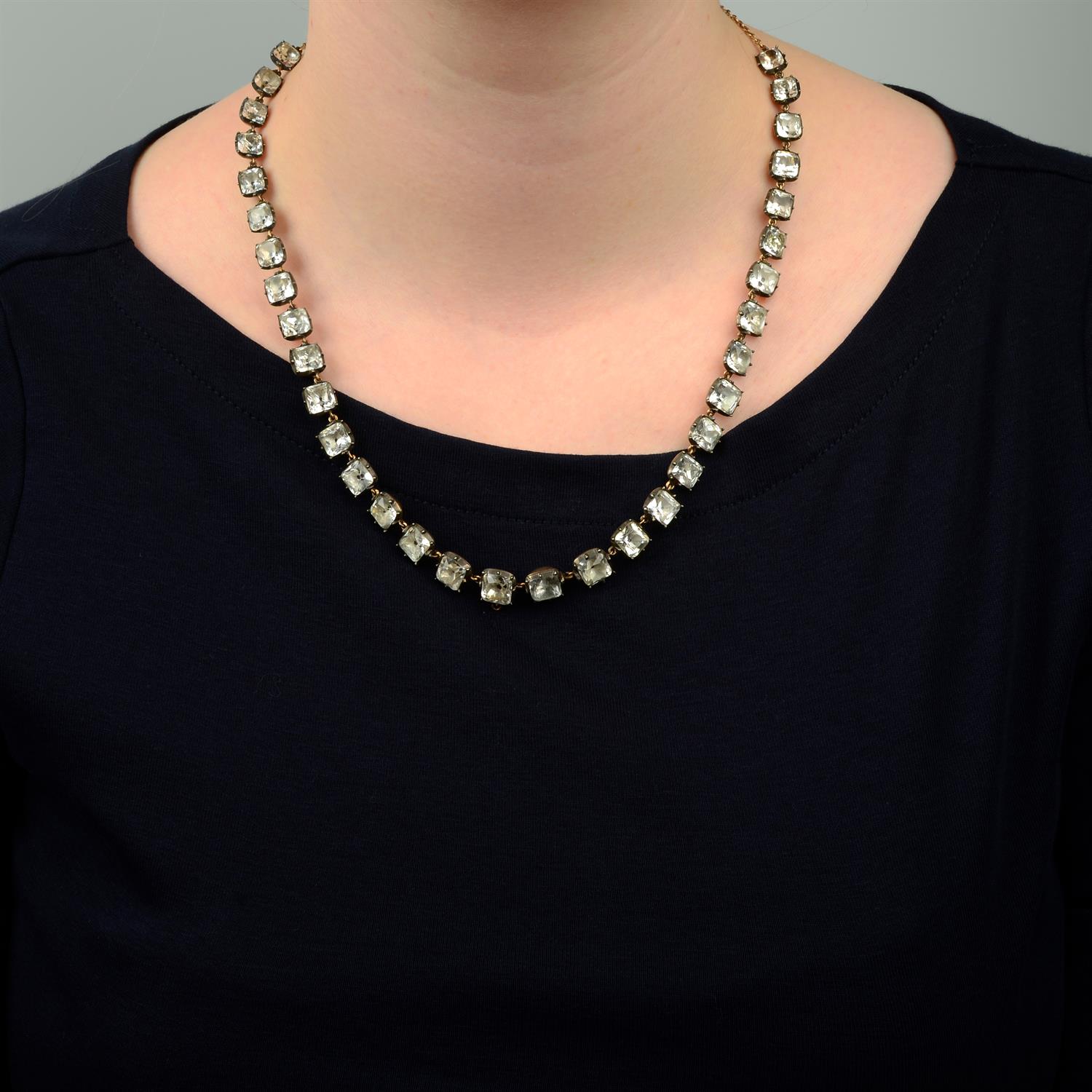 A Georgian 'black dot' foil-back rock crystal necklace, with later back-chain extension. - Image 5 of 5