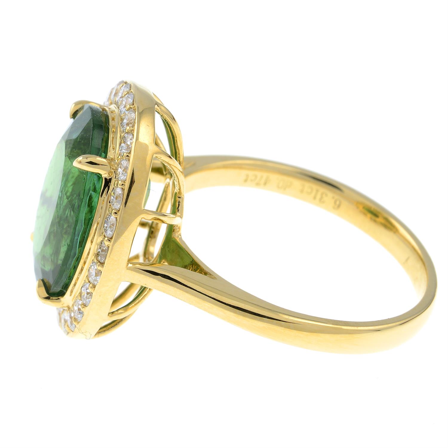 A green tourmaline and brilliant-cut diamond cluster ring. - Image 3 of 6