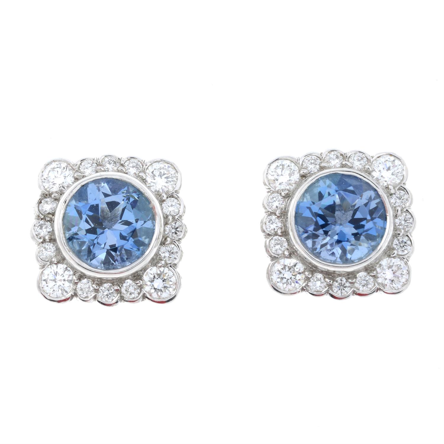 A pair of 18ct gold aquamarine and brilliant-cut diamond cluster stud earrings. - Image 2 of 4