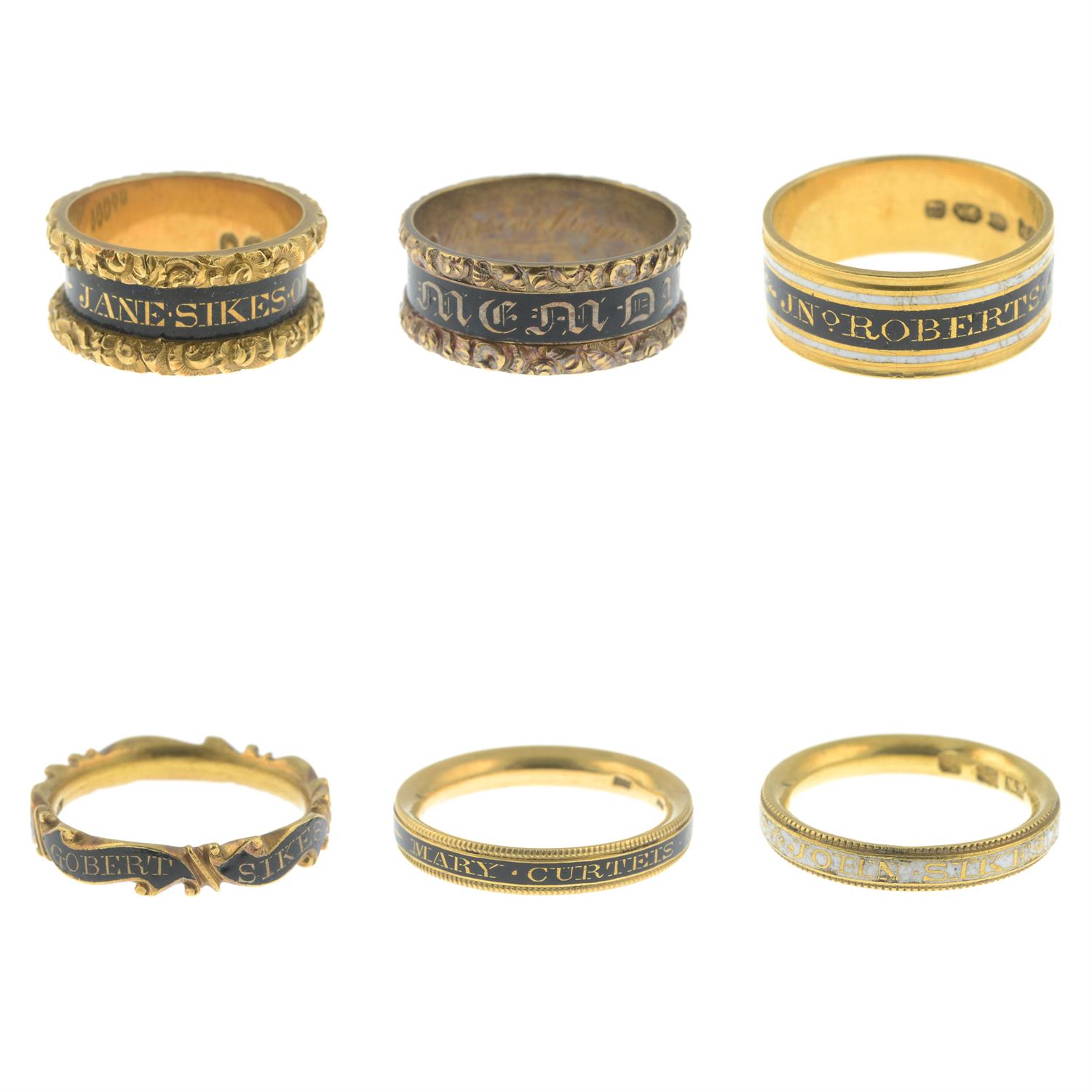 A collection of sixty-three Georgian and William IV gold and enamel mourning rings. - Image 9 of 16