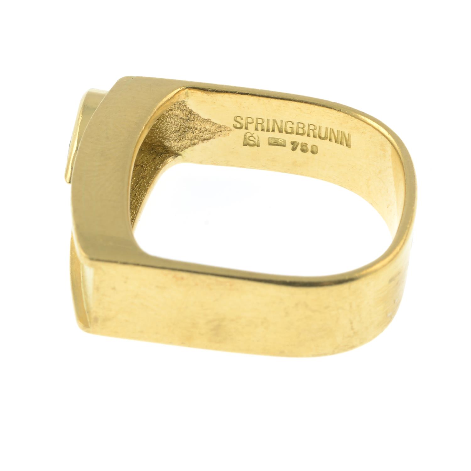 A pear-shape 'light brown' diamond signet ring, by Erwin Springbrunn. - Image 3 of 6