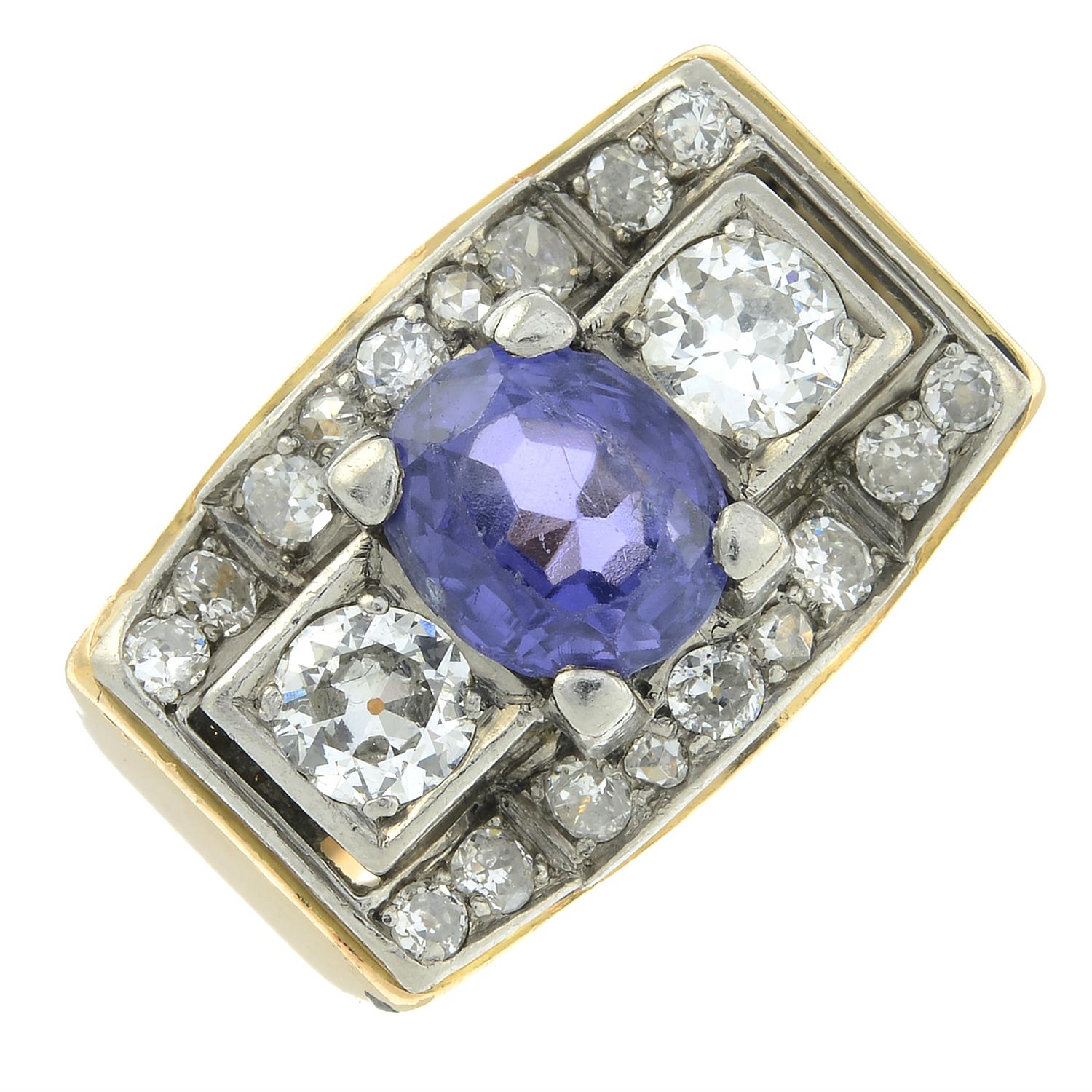 A 1940s palladium and gold sapphire and diamond dress ring. - Image 2 of 6