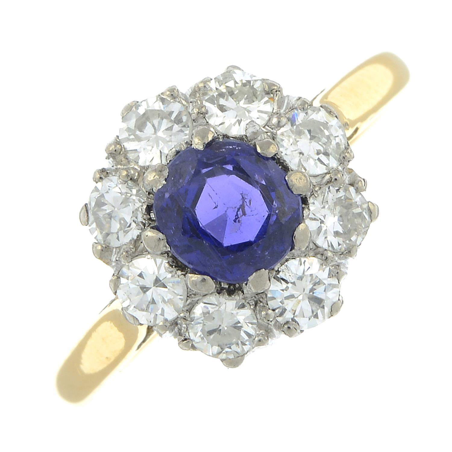 A late Victorian 18ct gold Sri Lankan colour-change sapphire and diamond cluster ring. - Image 2 of 6