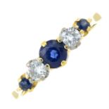 An 18ct gold brilliant-cut diamond and sapphire five-stone ring.