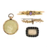 Three early 19th and early 20th century brooches and a pendant.