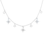 A brilliant-cut diamond star and quatrefoil fringe necklace.