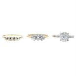 Three 9ct gold diamond rings.